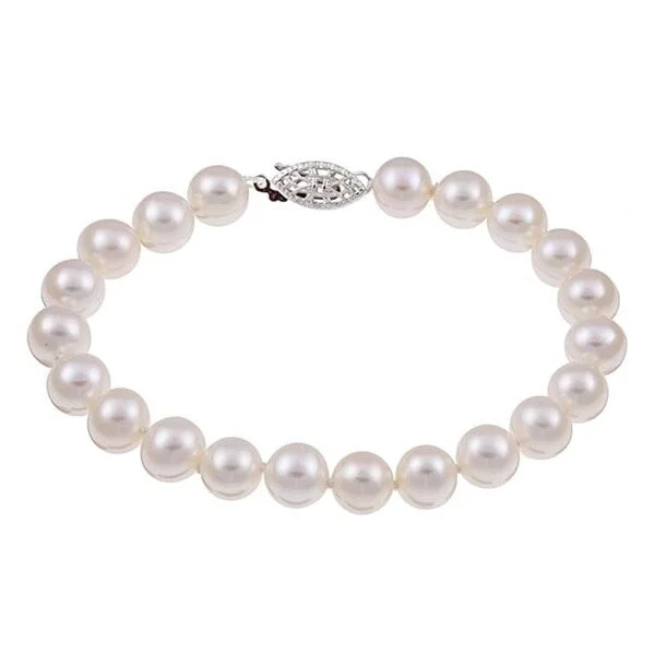 Wild pearl bracelet-DaVonna Sterling Silver White Freshwater Pearl Bracelet (7.5-8 mm)