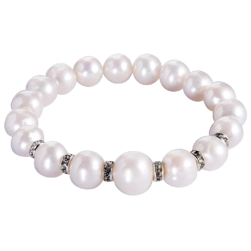 Tesselated design bracelet-DaVonna White Freshwater Pearls and Cubic Zirconia Stretch Bracelet (9-12mm)