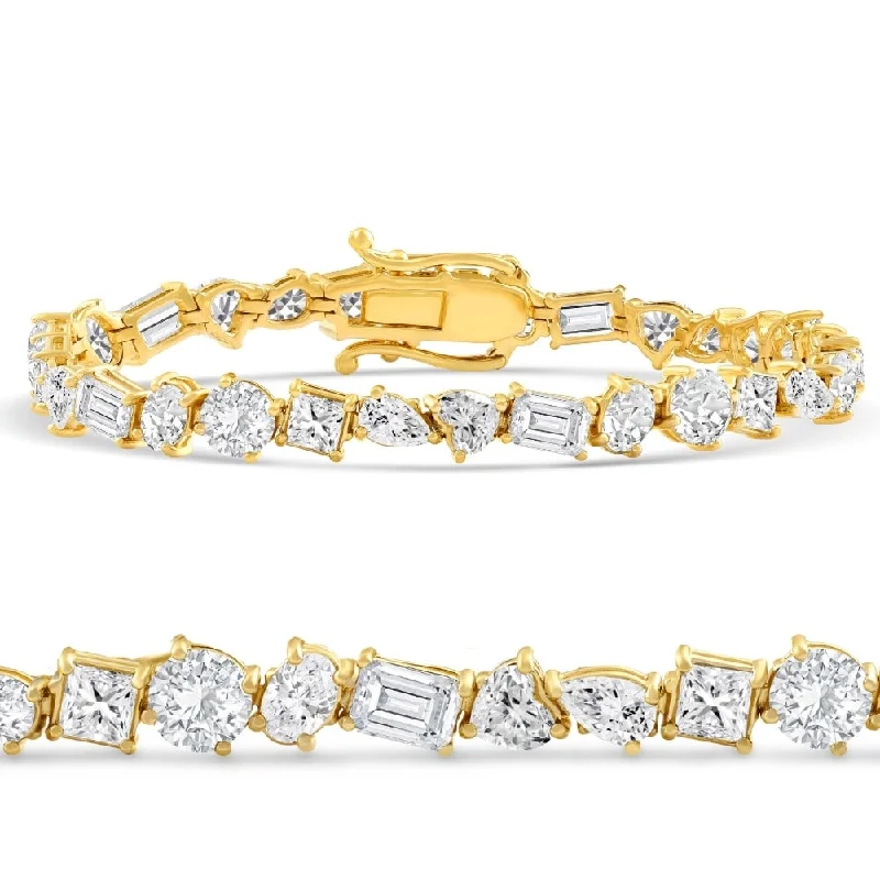 Faint silver bracelet-F/VS 15Ct Mixed Fancy Cut Diamond Tennis Bracelet Gold Lab Grown 7"