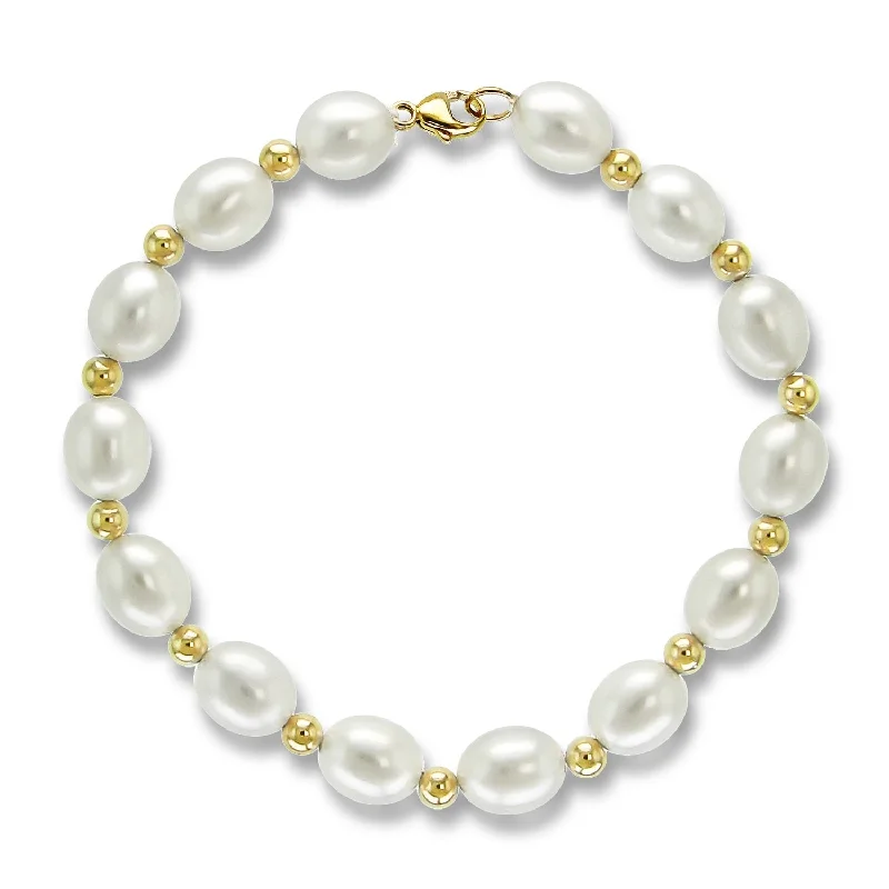 Offset stone bracelet-Freshwater 8-8.5mm Pearl Bracelet with 4mm Gold Beads in 14k 7.5inches