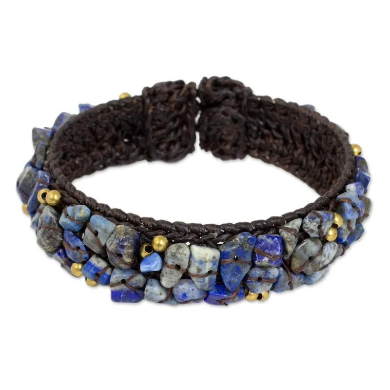 Sparkling gem bracelet-Handmade Brass 'Ocean Day' Lapis Lazuli Bracelet (Thailand) - Blue