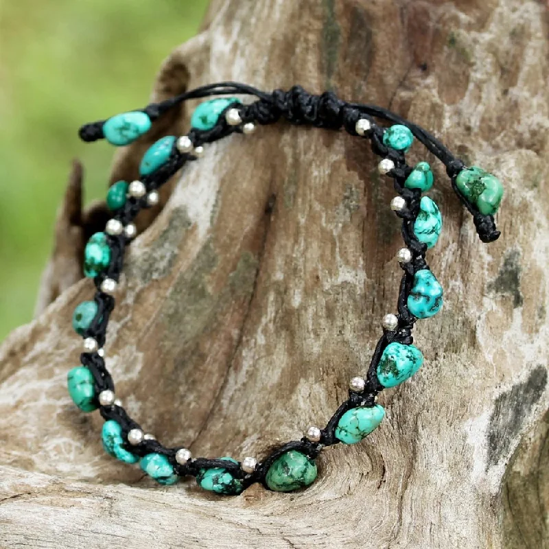 Thin diamond bracelet-Handmade Sterling Silver 'Turquoise Bohemian' Turquoise Bracelet (Thailand)