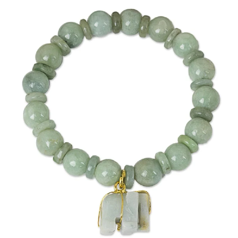 Tesselated band bracelet-Jade Beaded Stretch Bracelet Jade Elephant (Thailand) - 7'6" x 9'6"