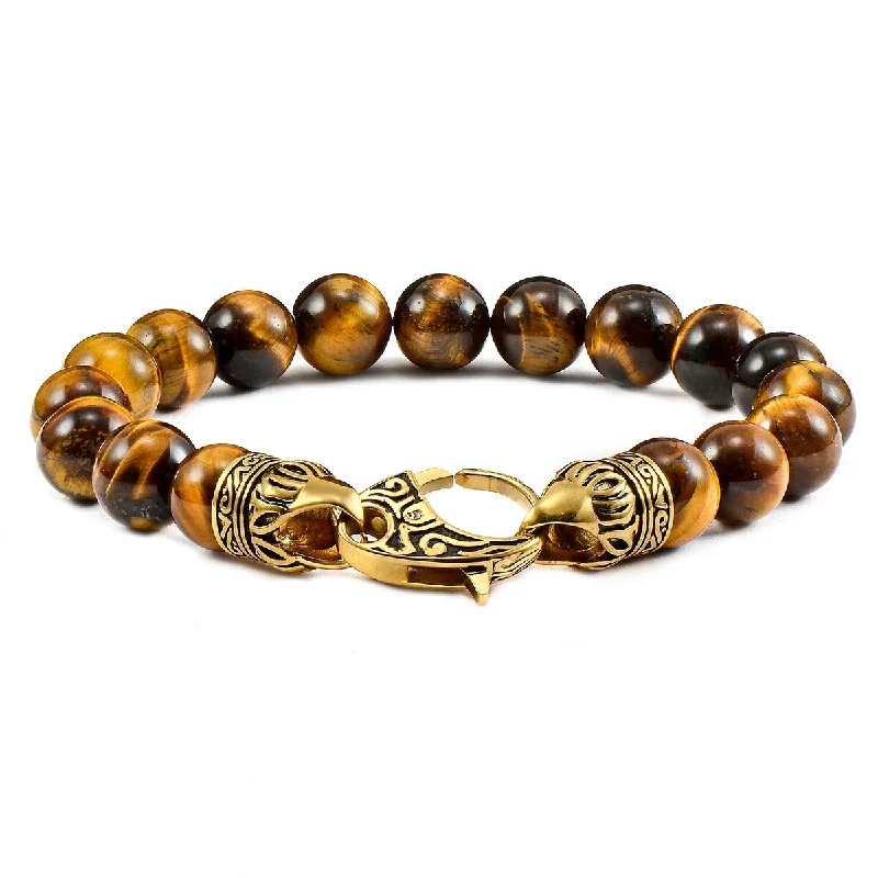 Sun glow bracelet-Men's Natural Stone Bead Gold Plated Steel Clasp Bracelet (10mm) - 8"