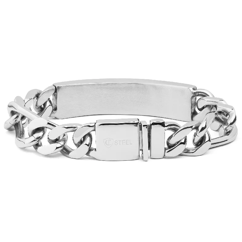 Vine-curl bracelet-Men's Polished Steel Figaro Chain ID Bracelet