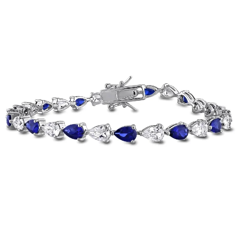 Five-heart bracelet-Miadora 10 1/2ct TGW Created Blue Created White Sapphire Tennis Bracelet Sterling Silver