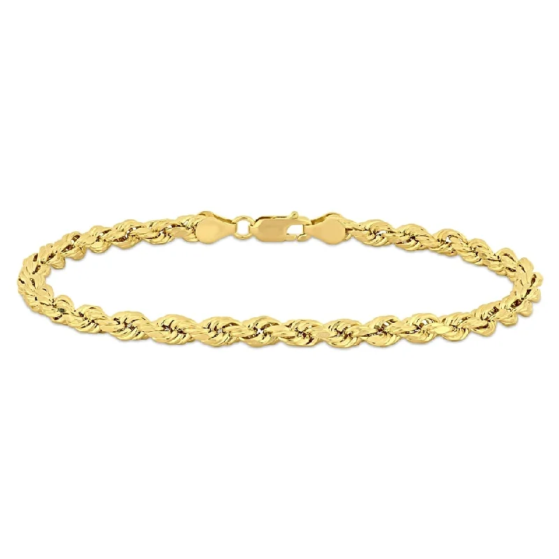 Looping wire bracelet-Miadora 10k Yellow Gold Men's 9 Inch Rope Chain Bracelet (5mm) - 9 in x 5 mm x 5 mm