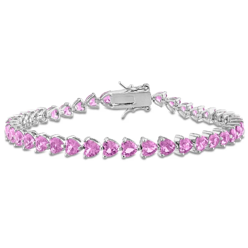 Brushed steel bracelet-Miadora 12 1/3ct TGW Created Pink Heart-Cut Sapphire Bracelet Sterling Silver - 7.5 in.