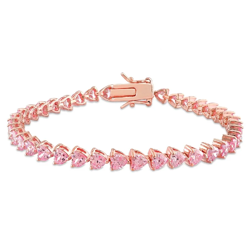 Nonagonal charm bracelet-Miadora 12 1/3ct TGW Created Pink Heart-Cut Sapphire Tennis Bracelet Rose Silver - 7.5 in.