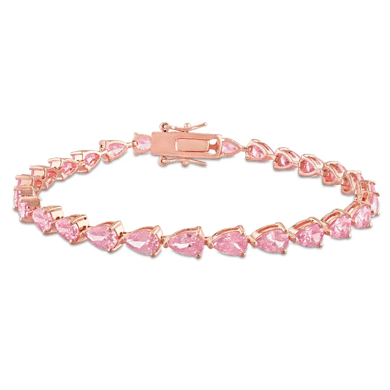 Sunken stone bracelet-Miadora 13.5ct TGW Created Pink Sapphire Bracelet in Rose Sterling Silver