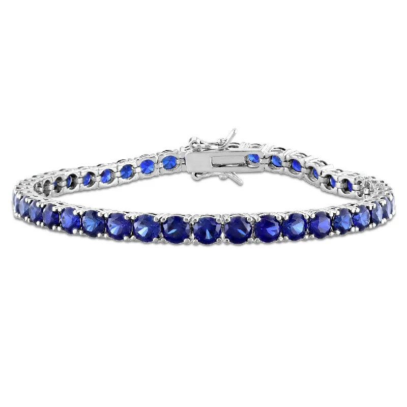 Wild pearl bracelet-Miadora 14-1/2ct TGW Created Blue Sapphire Classic Tennis Bracelet Sterling Silver