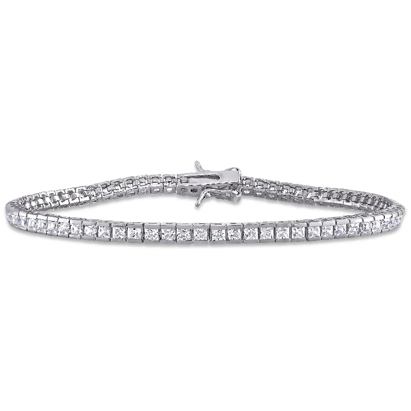 Fine-cut bracelet-Miadora 4 1/3 CT TGW White Cubic Zirconia Tennis Bracelet in Sterling Silver - 7 in x 3 mm x 2.5 mm