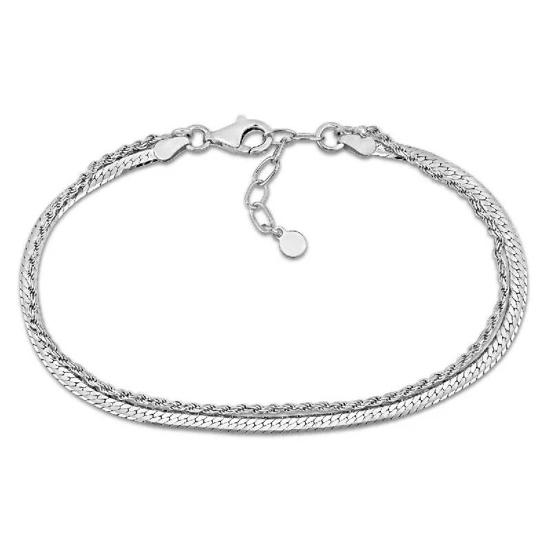 Stippled band bracelet-Miadora 4.5mm Double Strand Herringbone Rope Chain Bracelet Sterling Silver