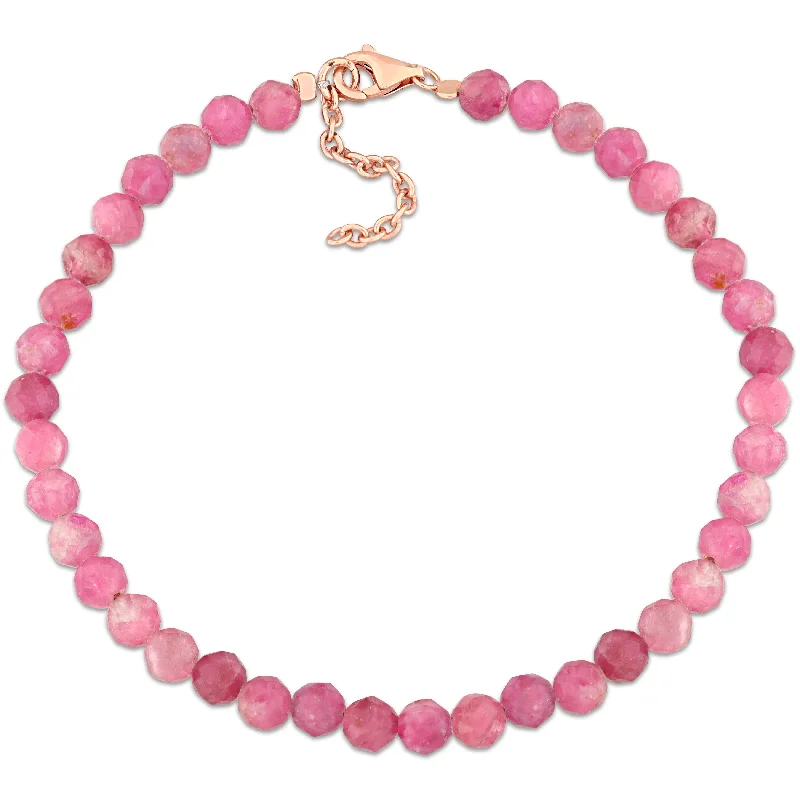 Polished steel bracelet-Miadora 6ct TGW Pink Tourmaline Beaded Bracelet in Rose Silver Clasp-725+1 in