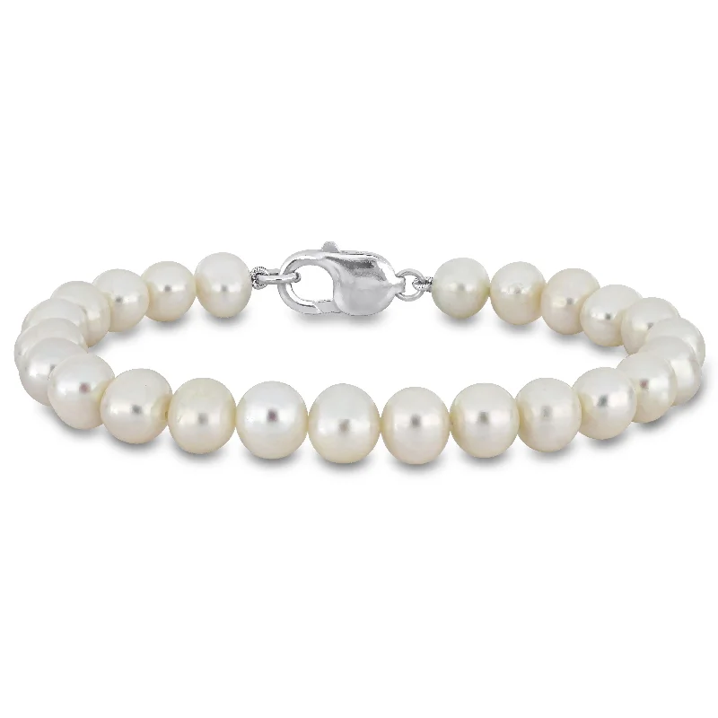 Brushed steel bracelet-Miadora 9-9.5mm Men's Cultured Freshwater Pearl Bracelet with Sterling Silver