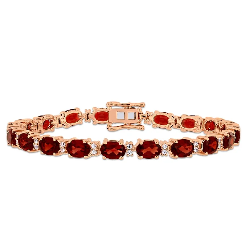 Sunken stone bracelet-Miadora Rose Plated Sterling Silver 19 5/8ct TGW Garnet White Sapphire Tennis Bracelet