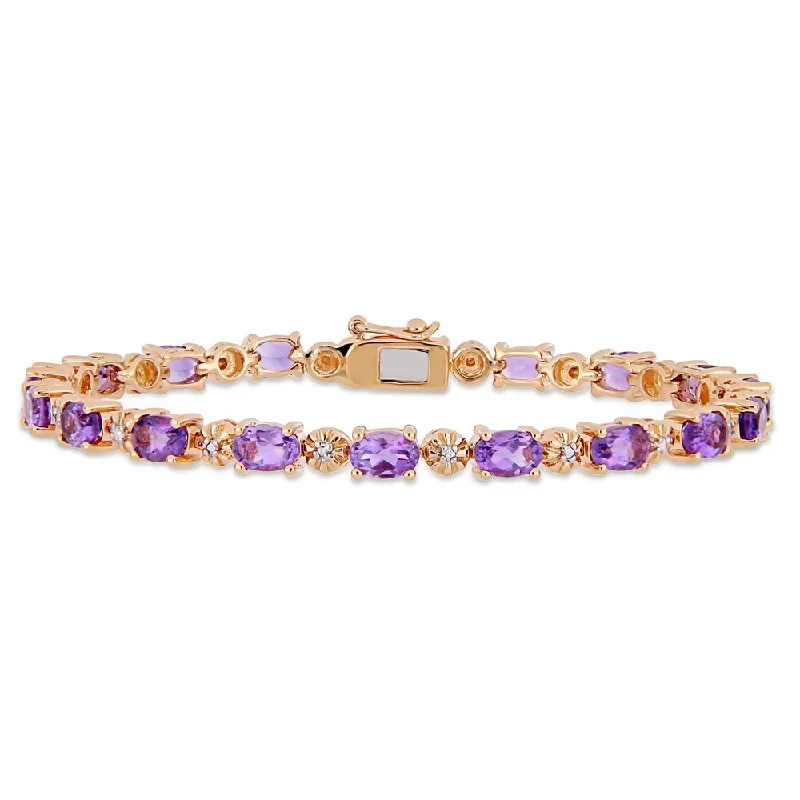 Inset gem bracelet-Miadora Rose Plated Sterling Silver Amethyst Diamond Tennis Bracelet