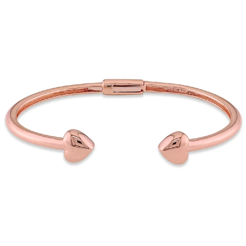 Natural sapphire bracelet-Miadora Signature Collection 18k Rose Gold Open Cuff Heart Bracelet for Baby - Pink