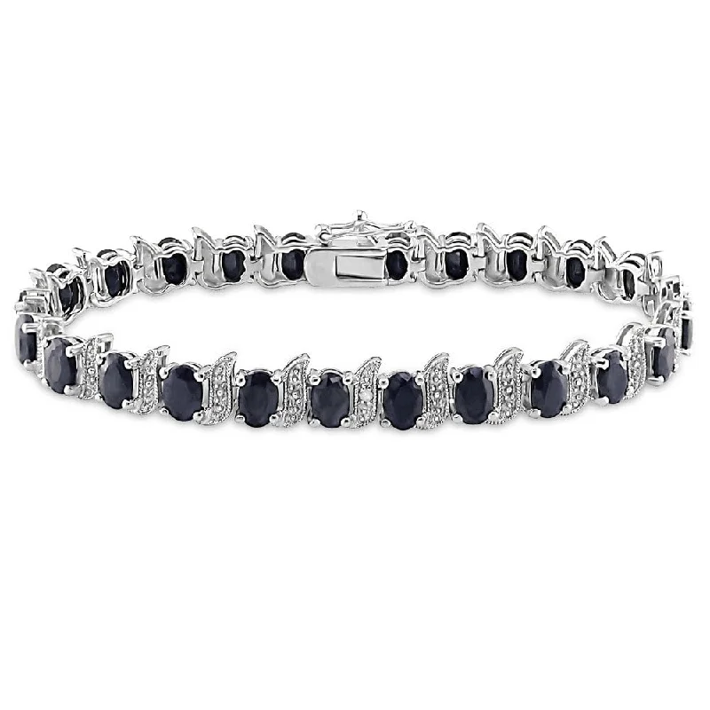 Nonagonal charm bracelet-Miadora Silver Created Gemstone and Diamond Accent Tennis Bracelet