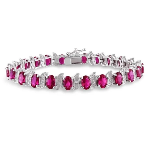 Satin titanium bracelet-Miadora Silver Created Ruby and Diamond Accent Tennis Bracelet