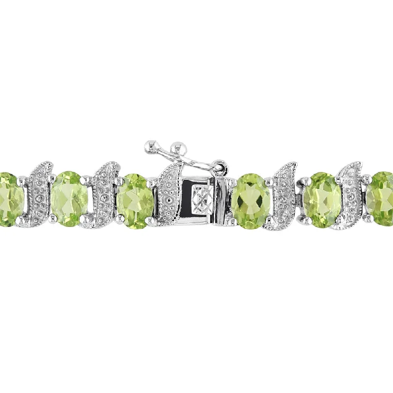 Looping wire bracelet-Miadora Sterling Silver 11 3/4ct TGW Peridot and Diamond Bracelet