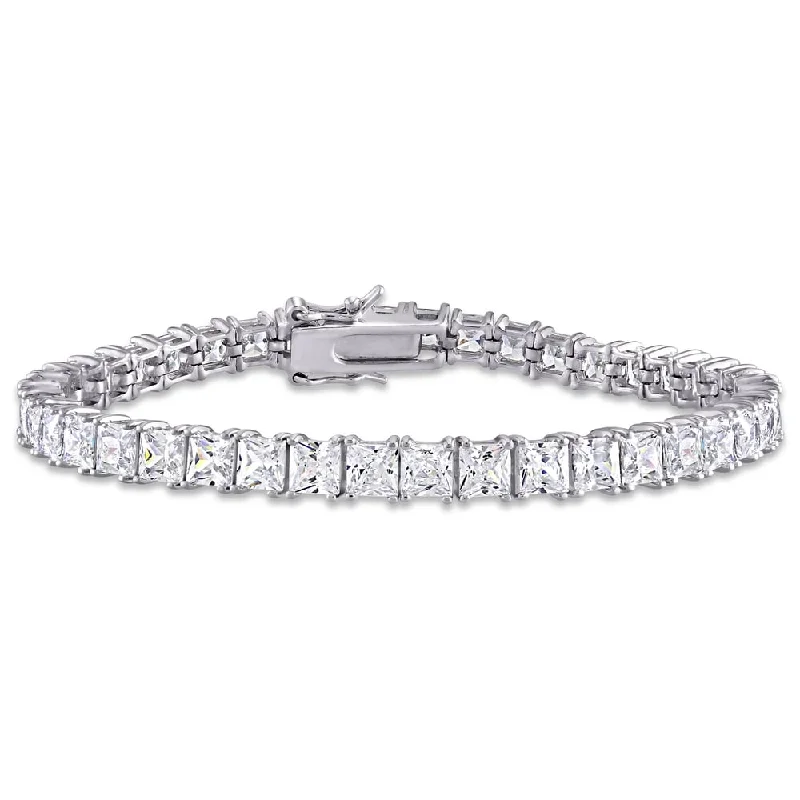 Soft curve bracelet-Miadora Sterling Silver 27ct TGW Square-Cut Cubic Zirconia Tennis Bracelet