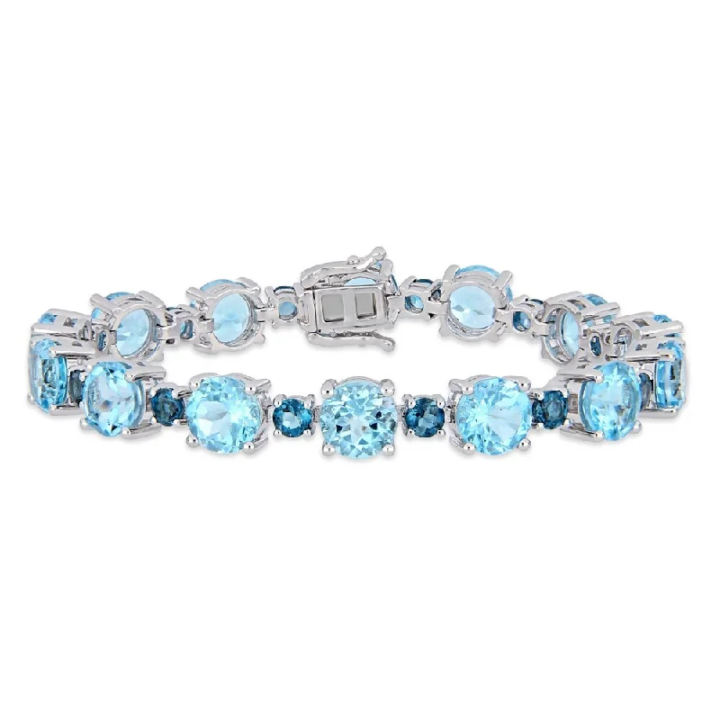 Swept gem bracelet-Miadora Sterling Silver 37 1/10ct TGW Sky & London-Blue Topaz Tennis Bracelet