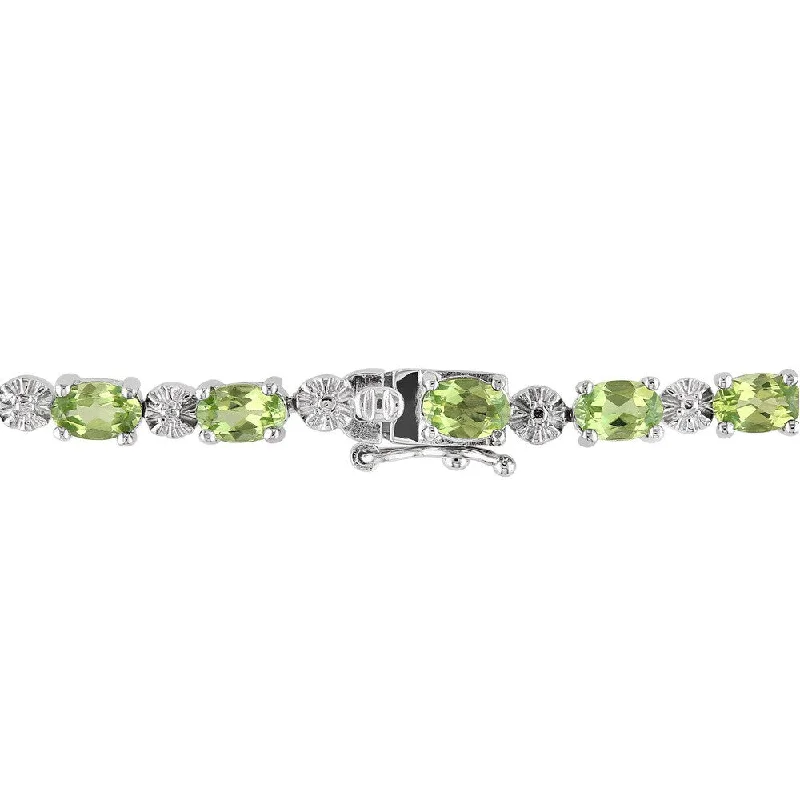 Pulse-wave bracelet-Miadora Sterling Silver 8 4/5ct TGW Peridot and Diamond Accent Bracelet