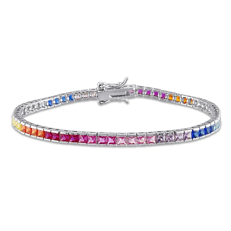 Inset gem bracelet-Miadora Sterling Silver 8ct TGW Multi-color Cubic Zirconia Tennis Bracelet