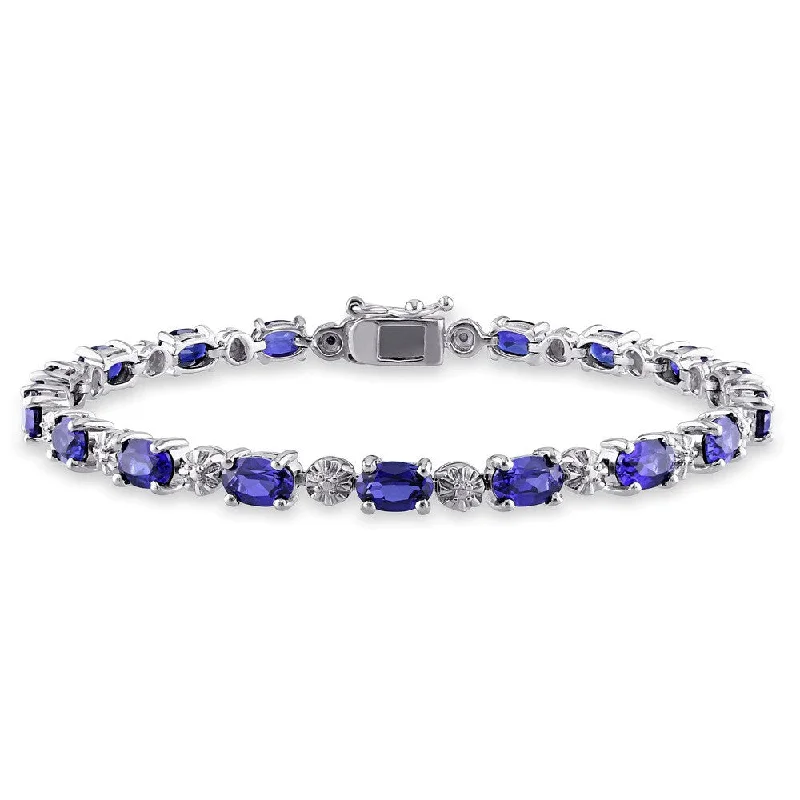 Wild pearl bracelet-Miadora Sterling Silver Created Blue Sapphire and Diamond Accent Birthstone Tennis Bracelet