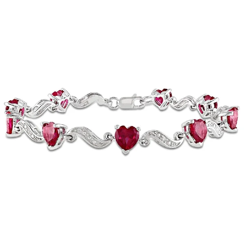 Stamped gem bracelet-Miadora Sterling Silver Created Ruby and Diamond Accent Heart Bracelet