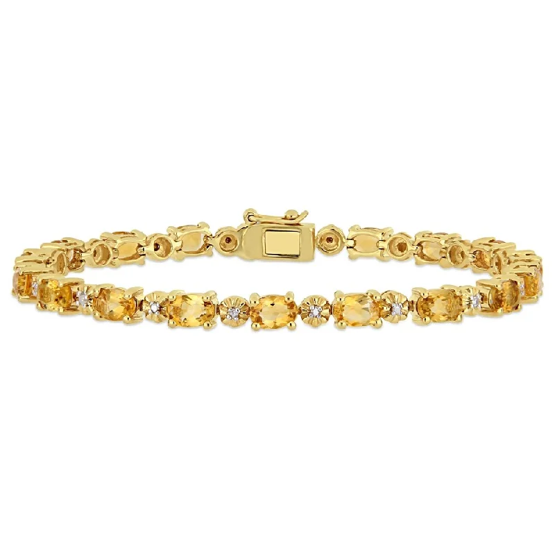 Open-horizon bracelet-Miadora Yellow Plated Sterling Silver Citrine and Diamond Tennis Bracelet