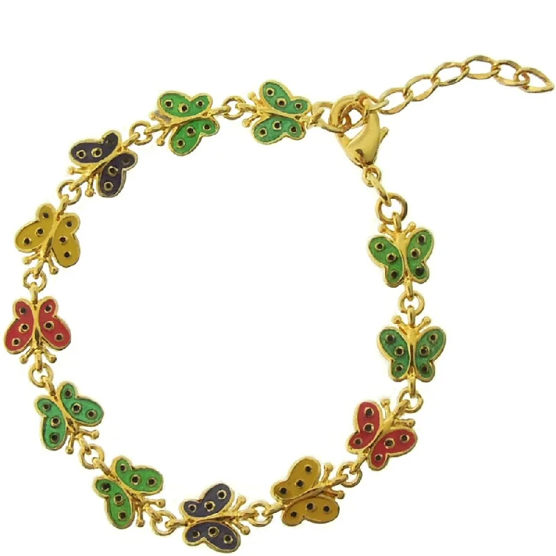 Grooved rim bracelet-Molly and Emma 18k Gold Overlay Children's Enamel Butterfly Bracelet