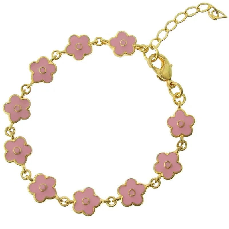 Satin titanium bracelet-Molly and Emma 18k Gold Overlay Children's Enamel Flower Bracelet