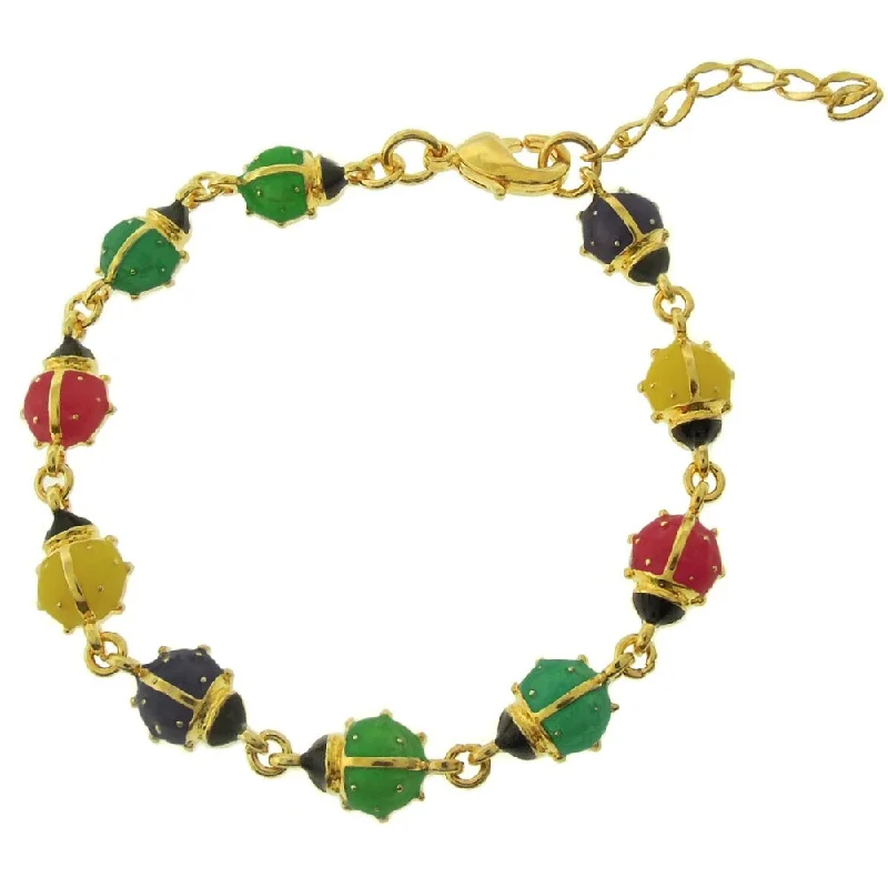 Winding twist bracelet-Molly and Emma 18k Gold Overlay Children's Enamel Ladybug Bracelet