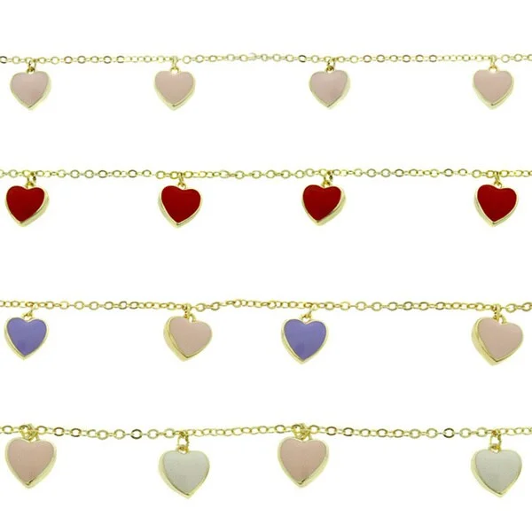 Summit gem bracelet-Molly and Emma Children's 18k Gold Overlay Enamel Hearts Charm Bracelet