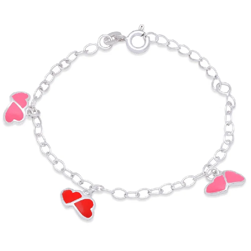 Thin diamond bracelet-Molly and Emma Sterling Silver and Enamel Heart Charm Bracelet