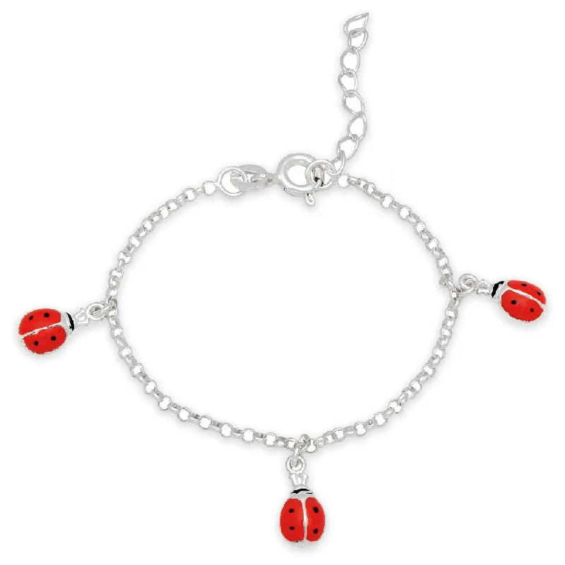 Hovering stone bracelet-Molly and Emma Sterling Silver and Enamel Ladybug Charm Bracelet