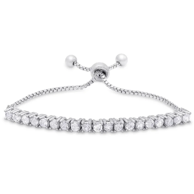 Polished steel bracelet-Molly and Emma Sterling Silver Children's Cubic Zirconia Adjustable Slider Bracelet