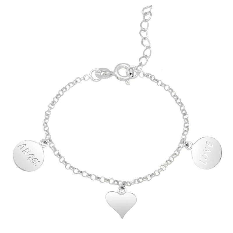 Pure stone bracelet-Molly and Emma Sterling Silver Dog Tag and Heart Charm Bracelet