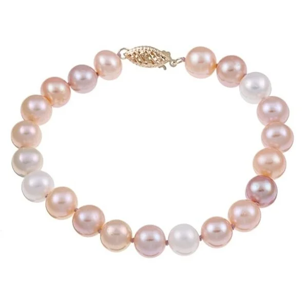 Layered tier bracelet-Multi-colored Pink Freshwater Pearl 8-inch Bracelet (7.5-8 mm)