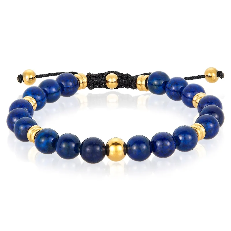 Subtle-carved bracelet-Natural Stone and Gold Plated Steel Bead Adjustable Bracelet (8mm)