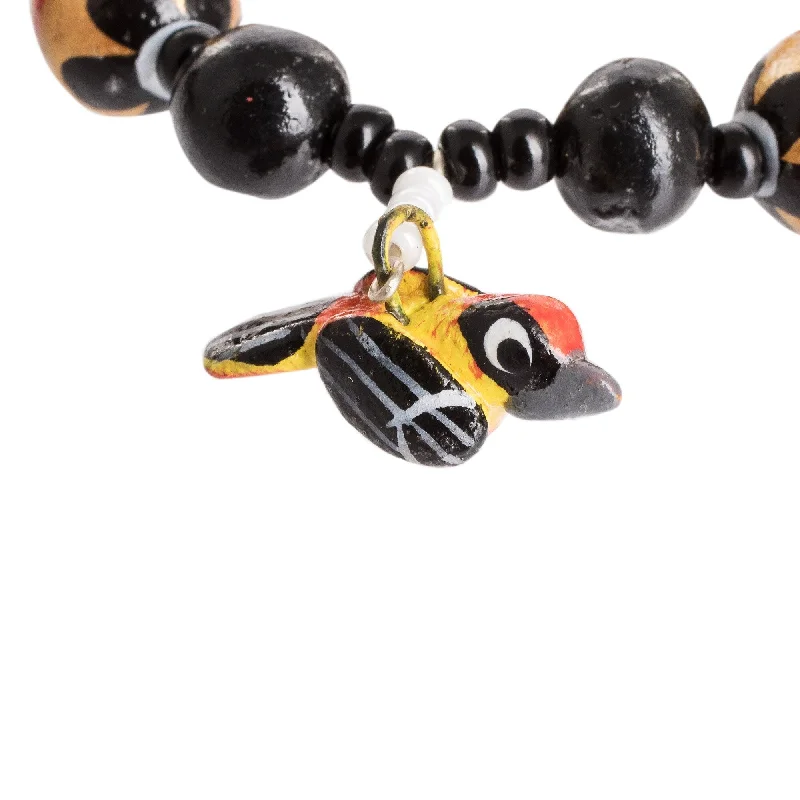 Lush gold bracelet-Novica Handmade Gallant Birds Ceramic Beaded Stretch Bracelet