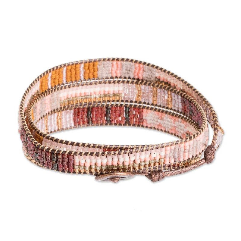 Ridge-set bracelet-Novica Handmade Geometric Illumination Glass Beaded Wrap Bracelet