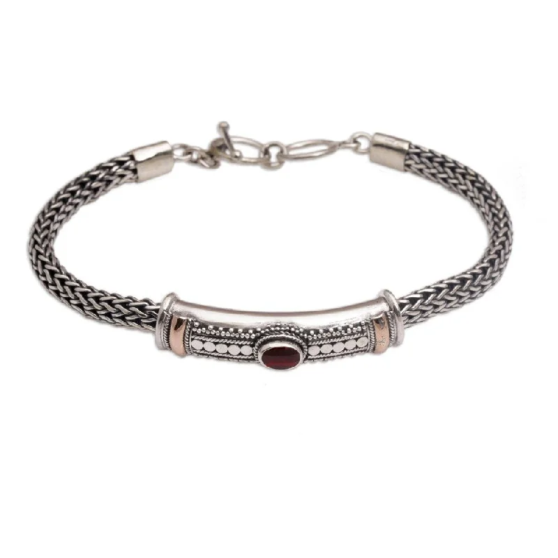 Ten-gem bracelet-NOVICA Handmade Gold Accent Center of Hope Garnet Bracelet (Indonesia) - Silver