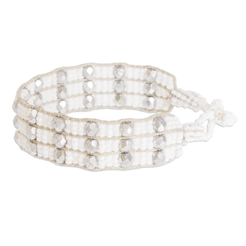 Gentle wave bracelet-Novica Handmade Kinship In White And Silver Beaded Wristband Bracelet