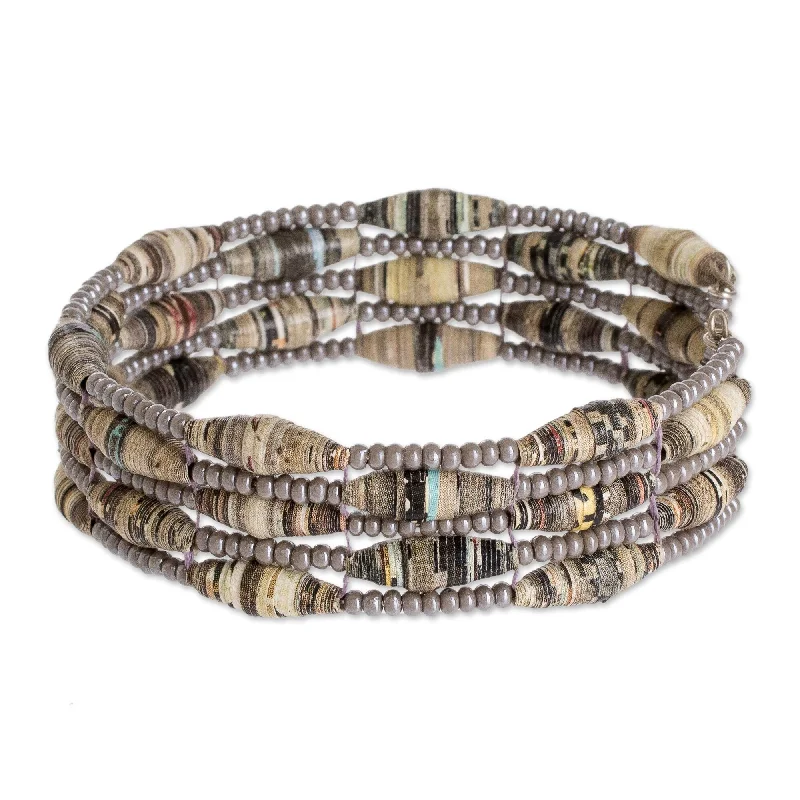 Dimpled bracelet-Novica Handmade Nature Of Life In Grey Recycled Paper Beaded Cuff Bracelet