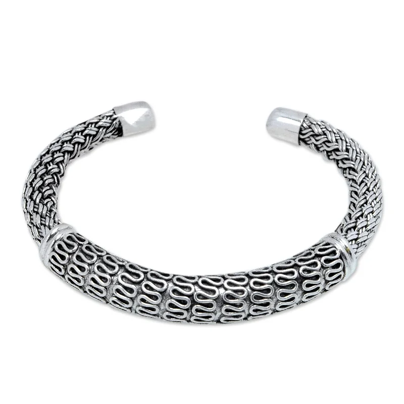 Crafted gold bracelet-Novica Handmade Traditional Braid Sterling Silver Cuff Bracelet