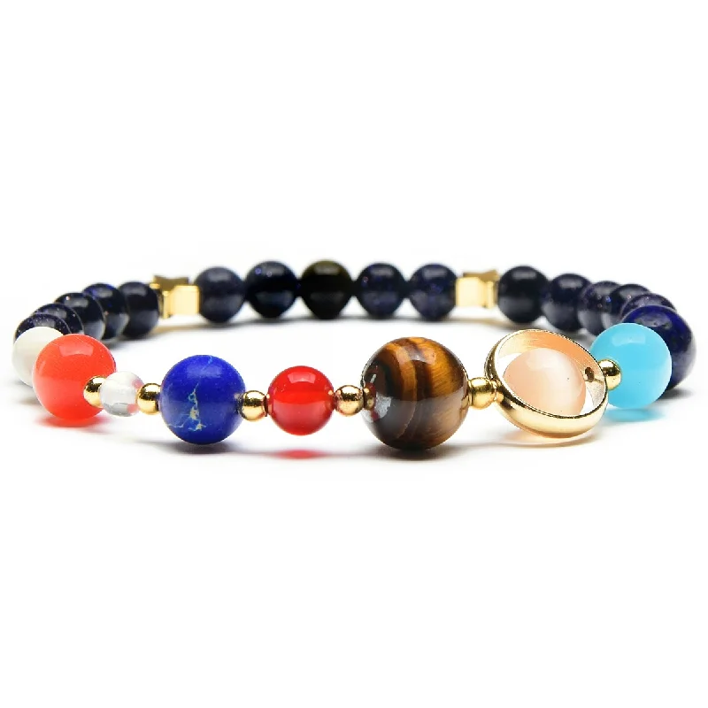 Pure pearl bracelet-Polished Solar System Natural Stone Beaded Stretch Bracelet