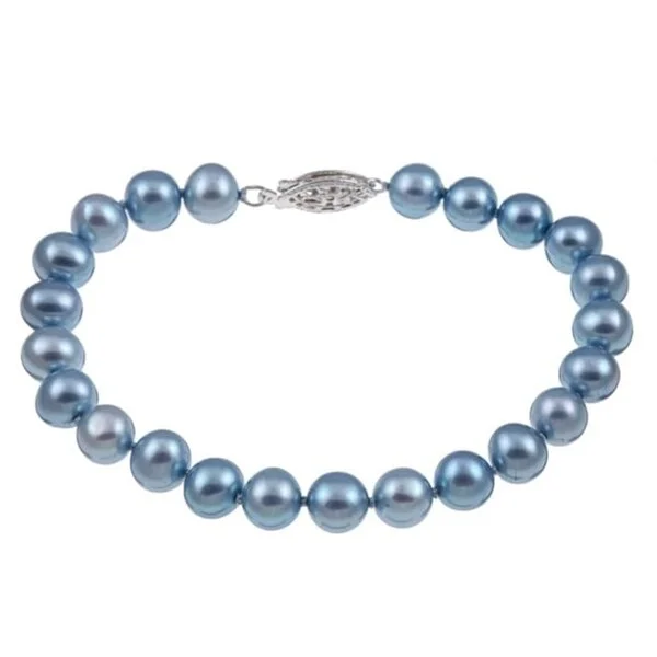 Lush gold bracelet-Sterling Silver Blue Freshwater Pearl Bracelet (7.5-8mm)